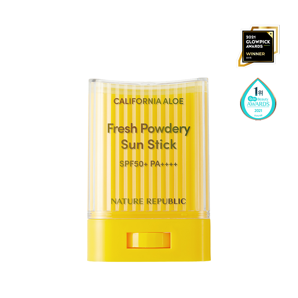 CALIFORNIA ALOE FRESH POWDERY SUN STICK SPF50+ PA++++ (24g) ซันสติ๊ก กันแดดแบบแท่ง คุมมัน กันน้ำ ทาทับเมคอัพได้